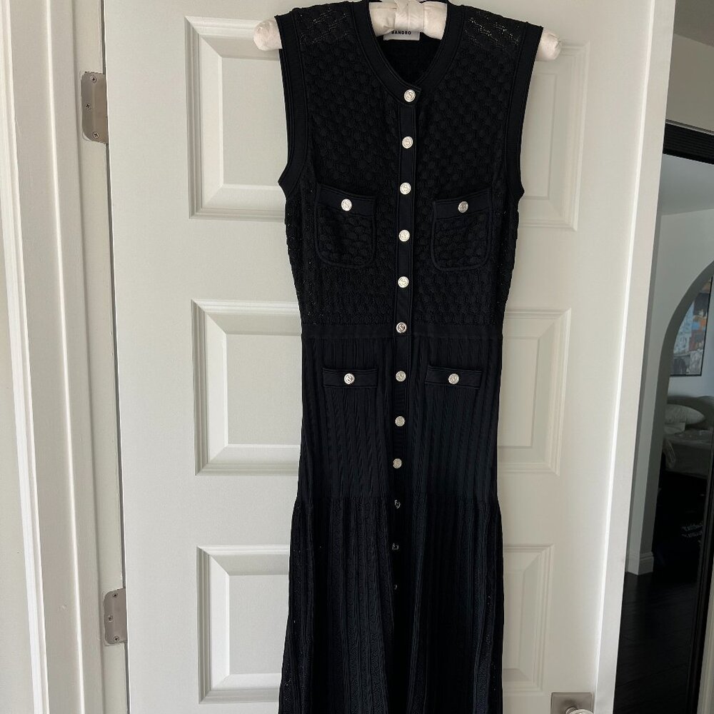 Sandro Black Knit Button-Front Dress | Size M